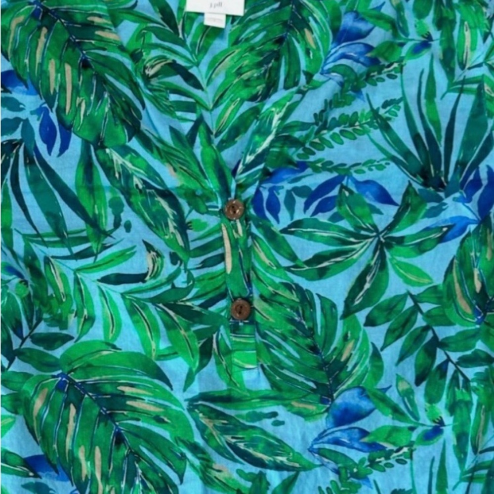 NWOT J.Jill Voile Shirred Tunic Blouse Blue Green Lightweight Cotton Size Large - Picture 4 of 8